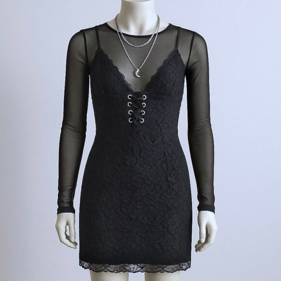 Victoria's Secret Black Lace Babydoll Dress Size Small Whimsigoth Goth Coquette - Picture 1 of 16